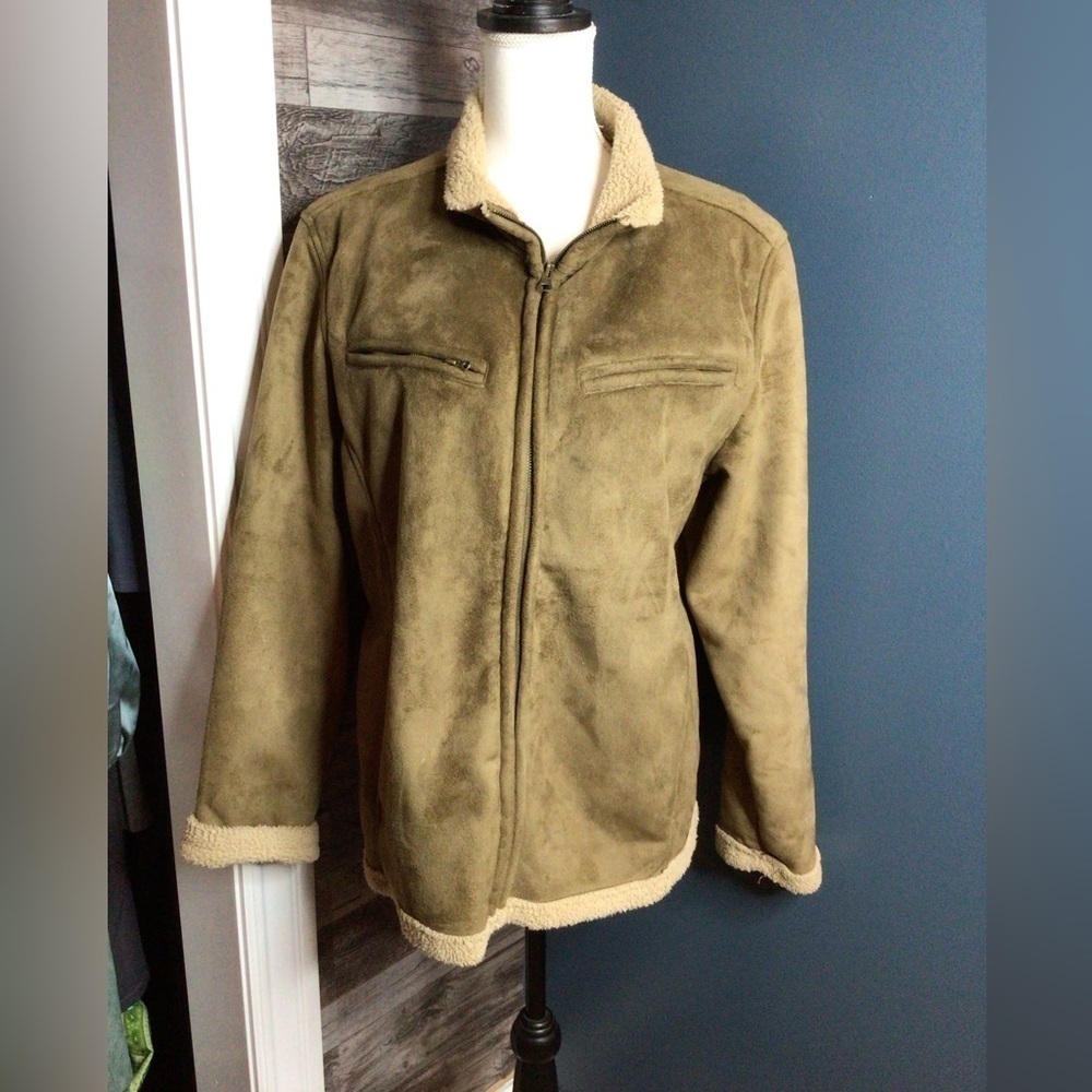 Tan Faux Suede Sherpa-Lined Jacket 2xl.    (1aa)